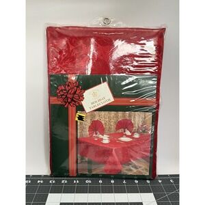 New Sultan's Linens RED Poinsetta Holiday Tablecloth 60" By 104"